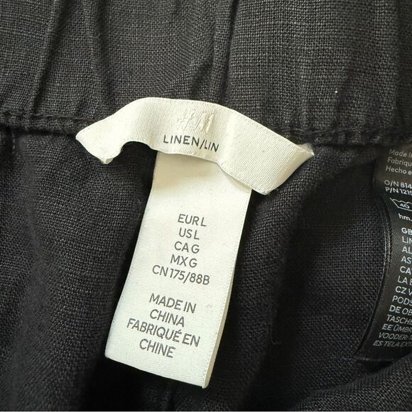 H&M Pull On Linen Pants Black Large Minimalist Classic Comfy - Picture 2 of 12